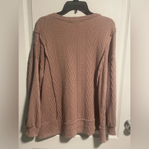 Dusty Mauve Boutique Top with Textured Details and Outseam Hem, Hi-Lo, Small - Picture 6 of 6